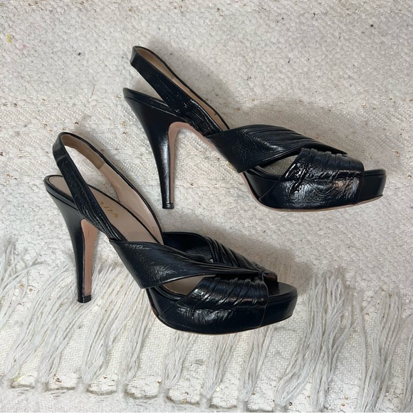 Prada Heels Black Leather Peep Toe Slingback Platform Stiletto High Heels 6.5 - Picture 3 of 8